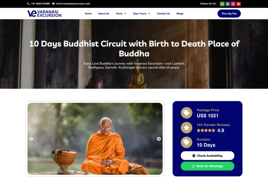 10 Days Buddhist Circuit of Buddha covers famous Buddhist places in India.