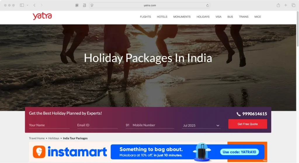Yatra holds a strong place in the list of tour companies in India.