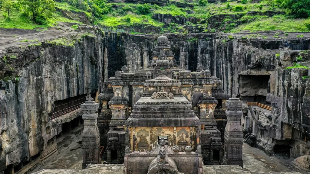 Ajanta Caves, Maharashtra showcases Buddhist temple architecture in India.