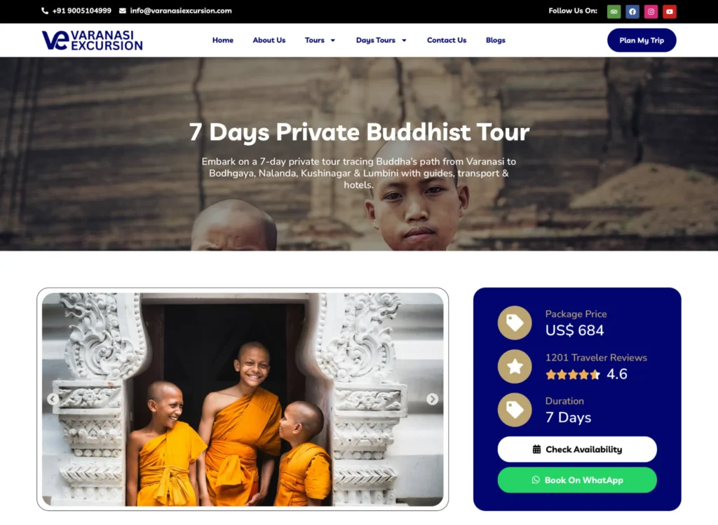 7-day private Buddhist tour in India – Peaceful buddhist tour in india.