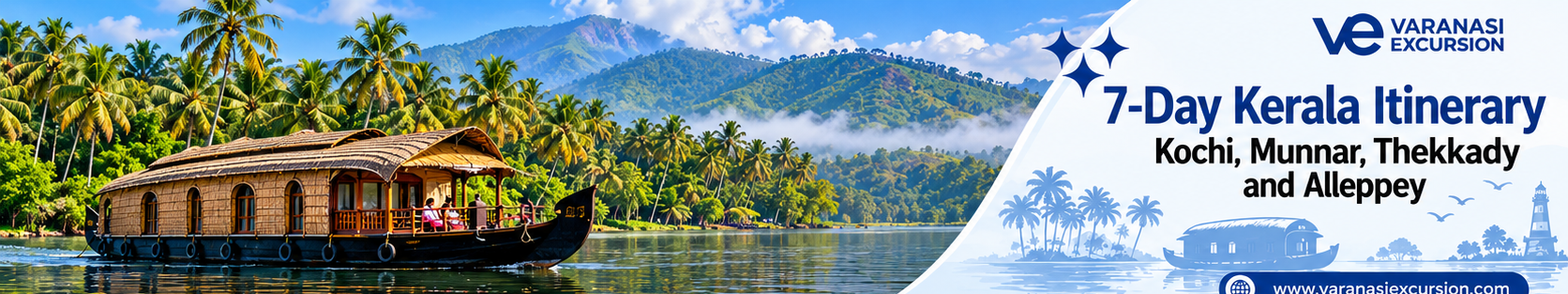 Kerala houseboat on palm lined backwaters, 7 day itinerary