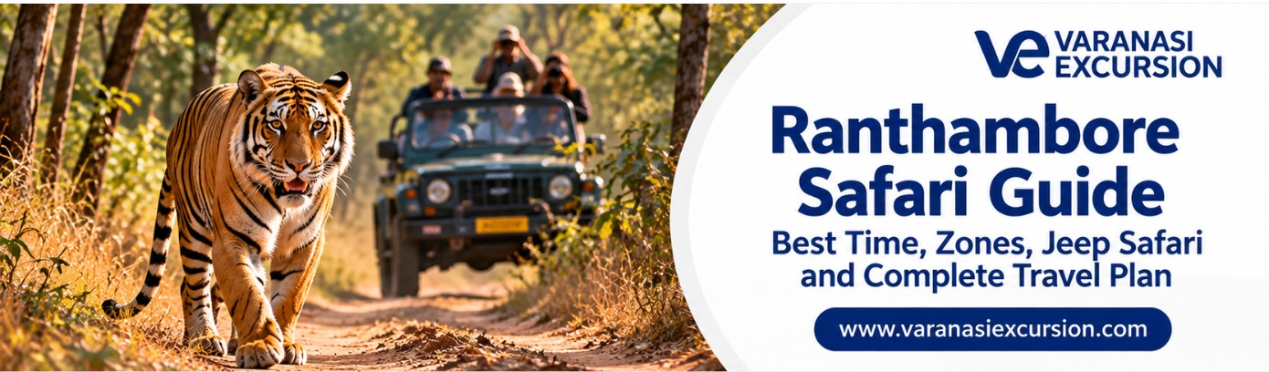 Ranthambore Safari Guide banner showing a tiger and safari jeep