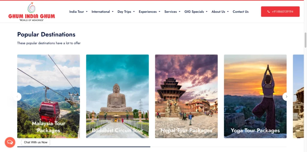 Ghum India Ghum delivers memorable travel experiences and remains a trusted name in listed travel companies in India.