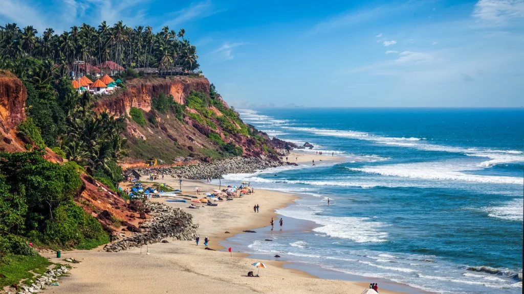 Iconic Varkala beach in Kerala.