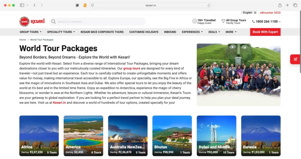 Kesari is a well-known name among international travel companies in India.