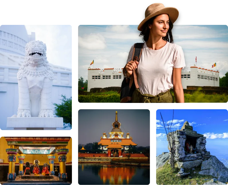 Ancient monasteries and gardens included in Lumbini tour package.