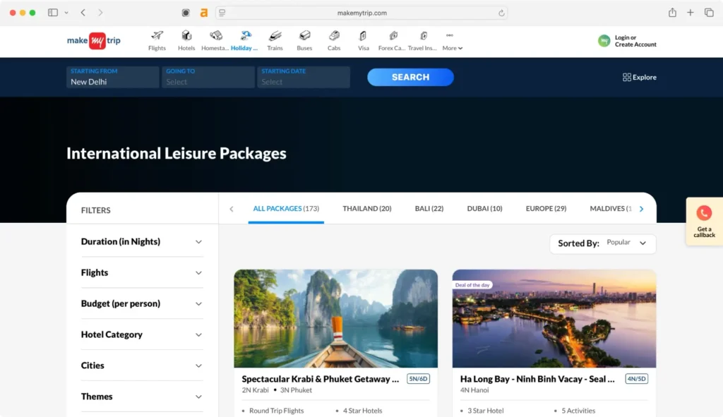 MakeMyTrip is listed among the top international travel companies in India.