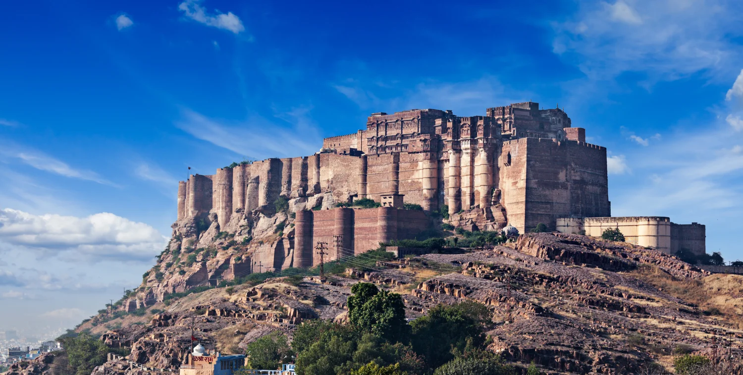 Mehrangarh Fort rising above Jodhpur in Rajasthan