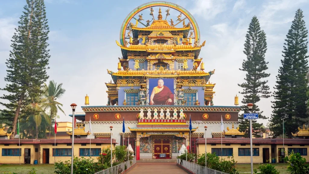 The peace of Namdroling Monastery while discovering the deep spiritual charm of Buddhist monasteries in Karnataka.