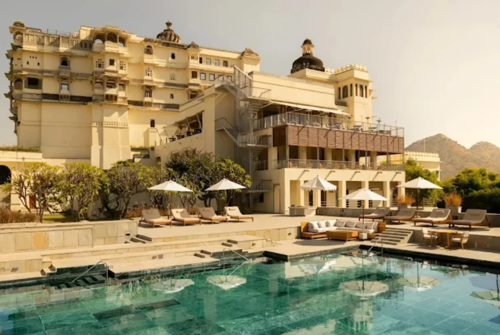 Sunset over hills at luxury nature resorts in Udaipur.