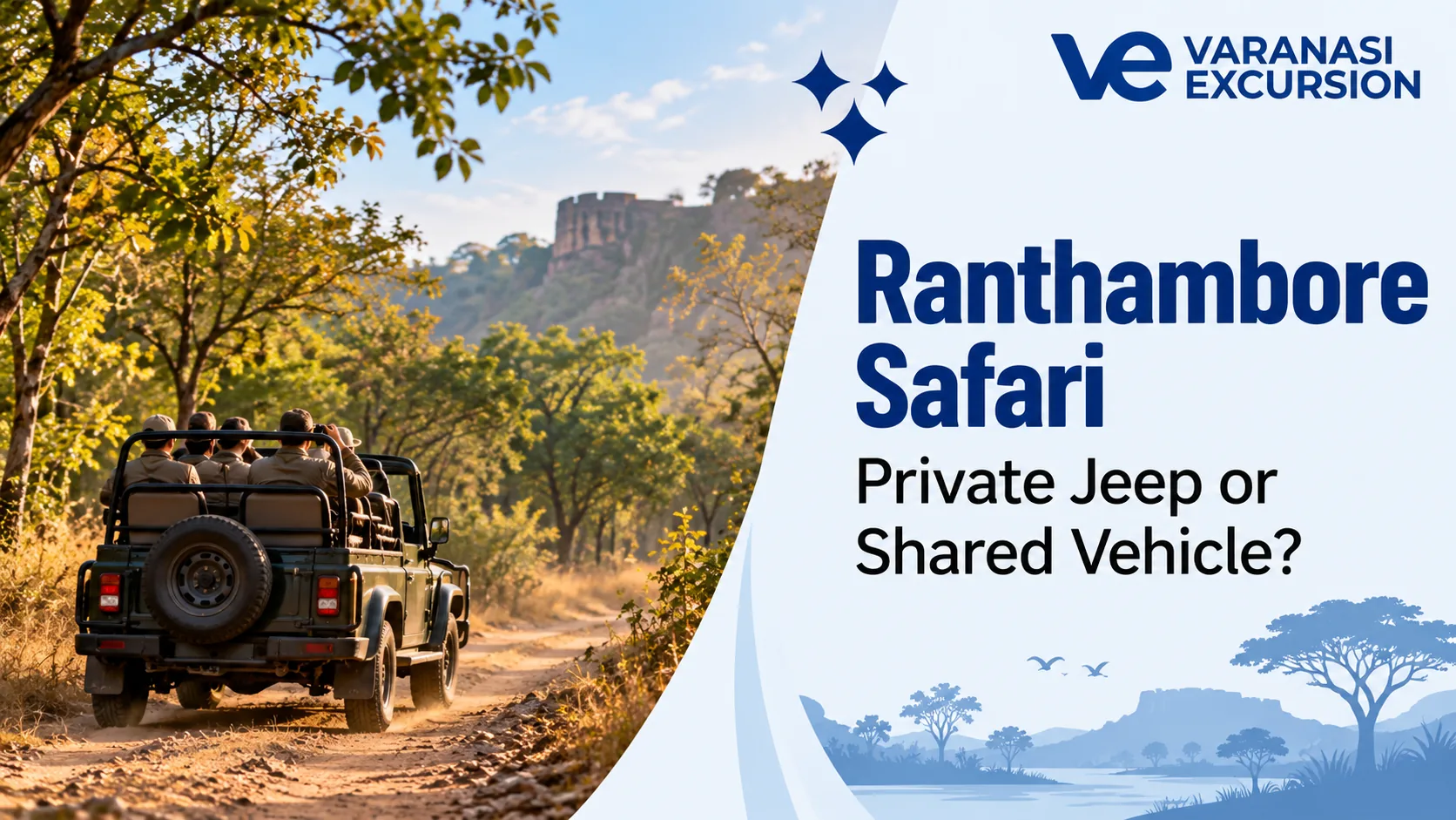 Ranthambore safari jeep and wooded landscape