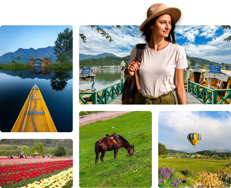 Scenic lakes and mountain views in Srinagar tour package.