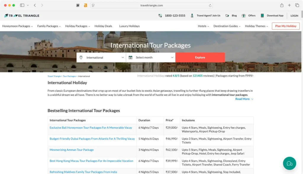 TravelTriangle is counted among the best international travel companies in India.