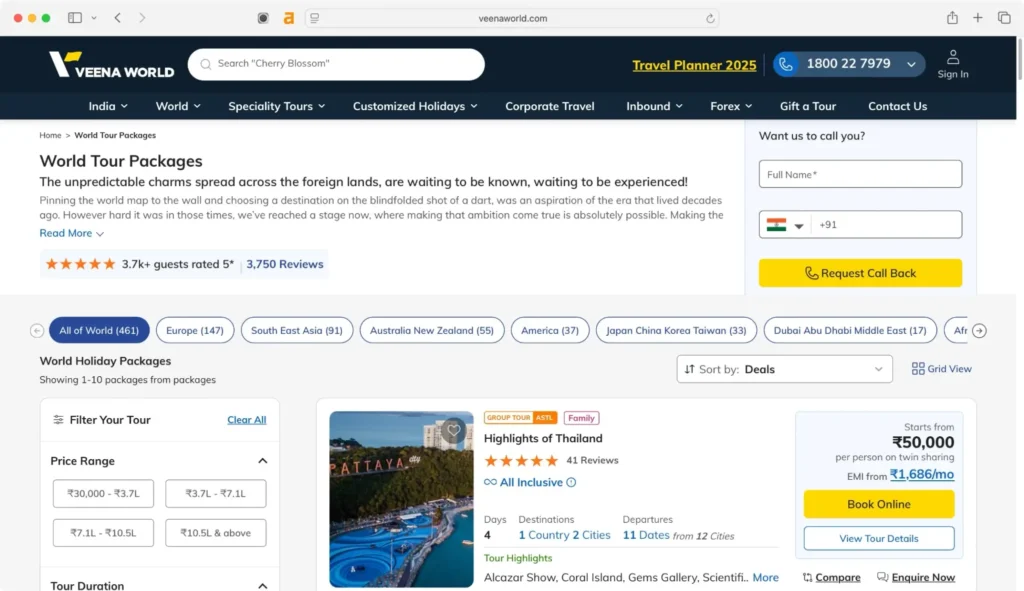 Veena World ranks high among international travel companies in India.