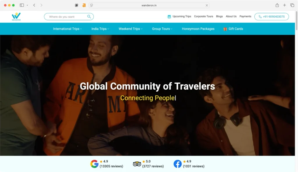 WanderOn ranks among the best group travel companies for solo travelers in India.