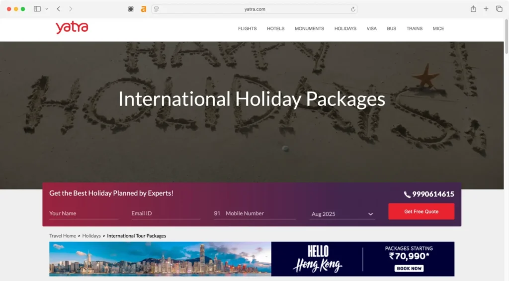 Yatra holds a strong position among international tour companies in India.